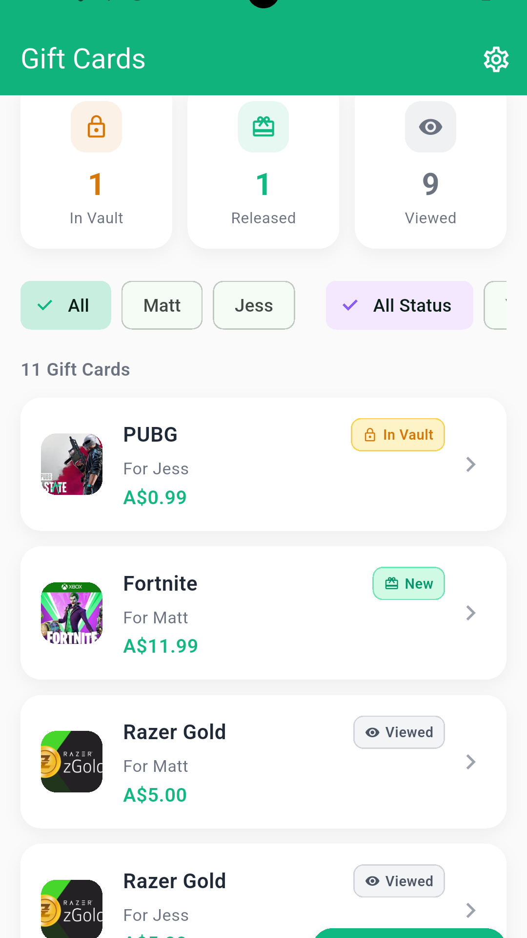 GoalQuest star rewards and gift cards screenshot